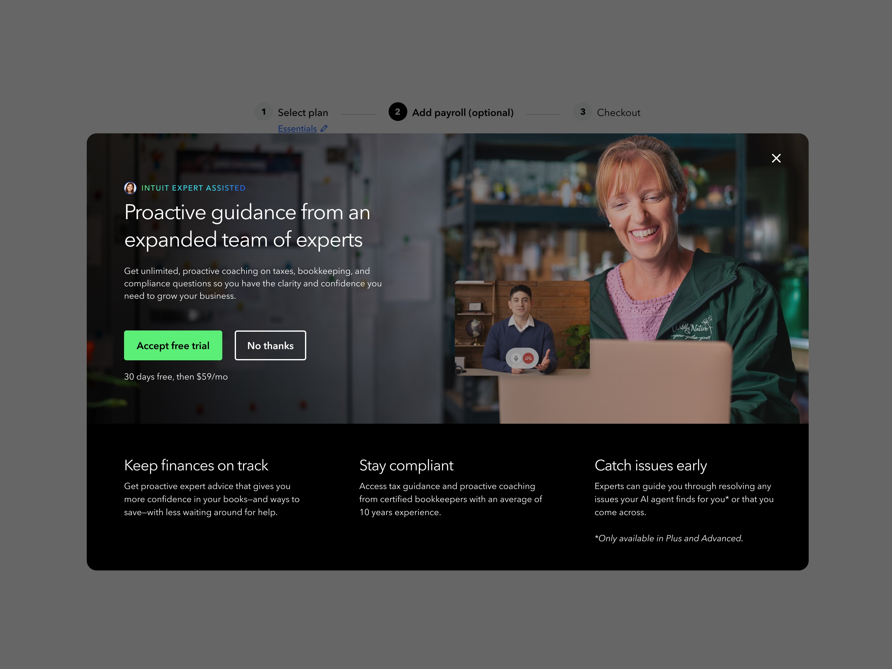 Variant A — Expert offered as a separate plan via an enroll-free-trial modal