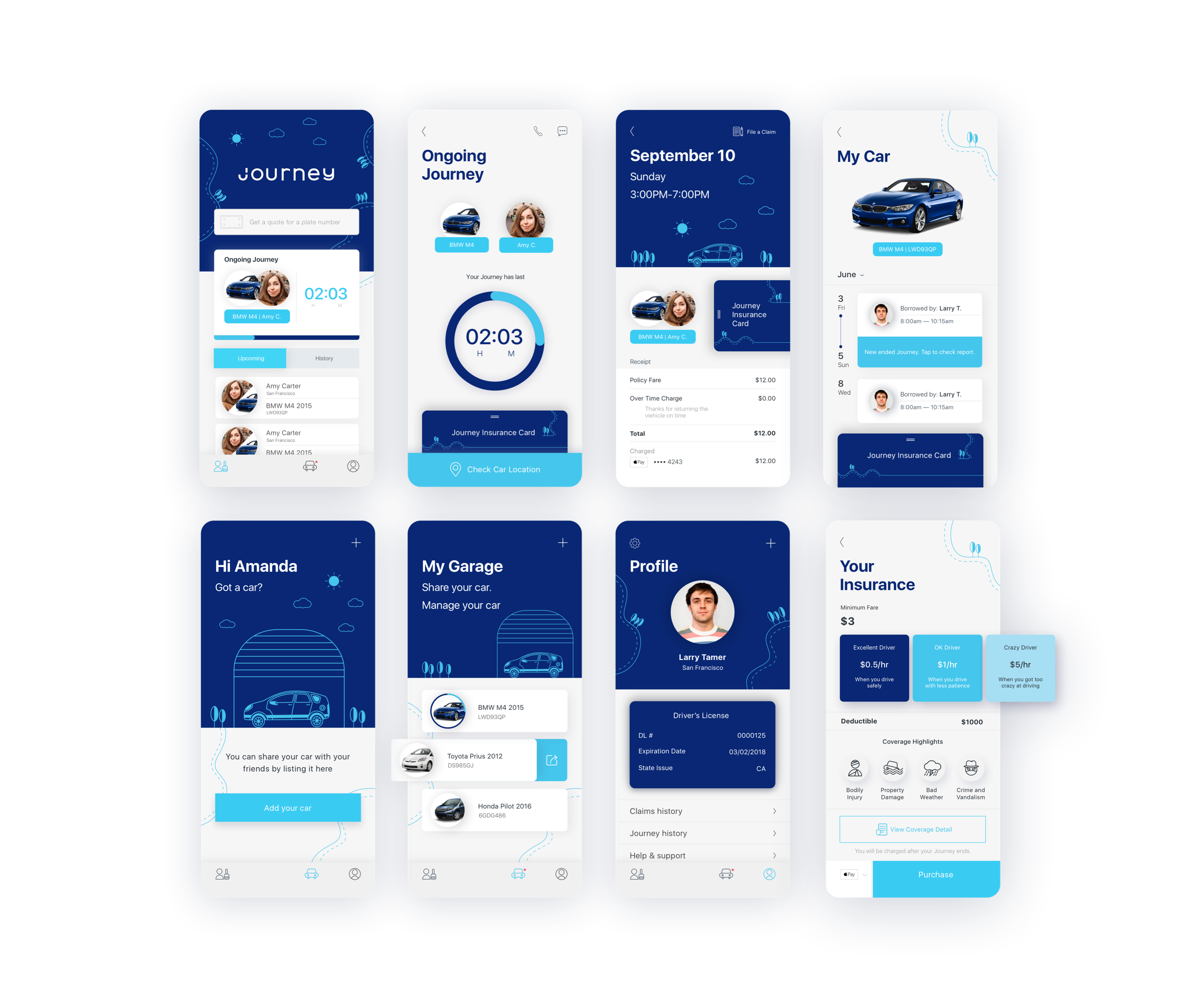 Journey app — additional screens