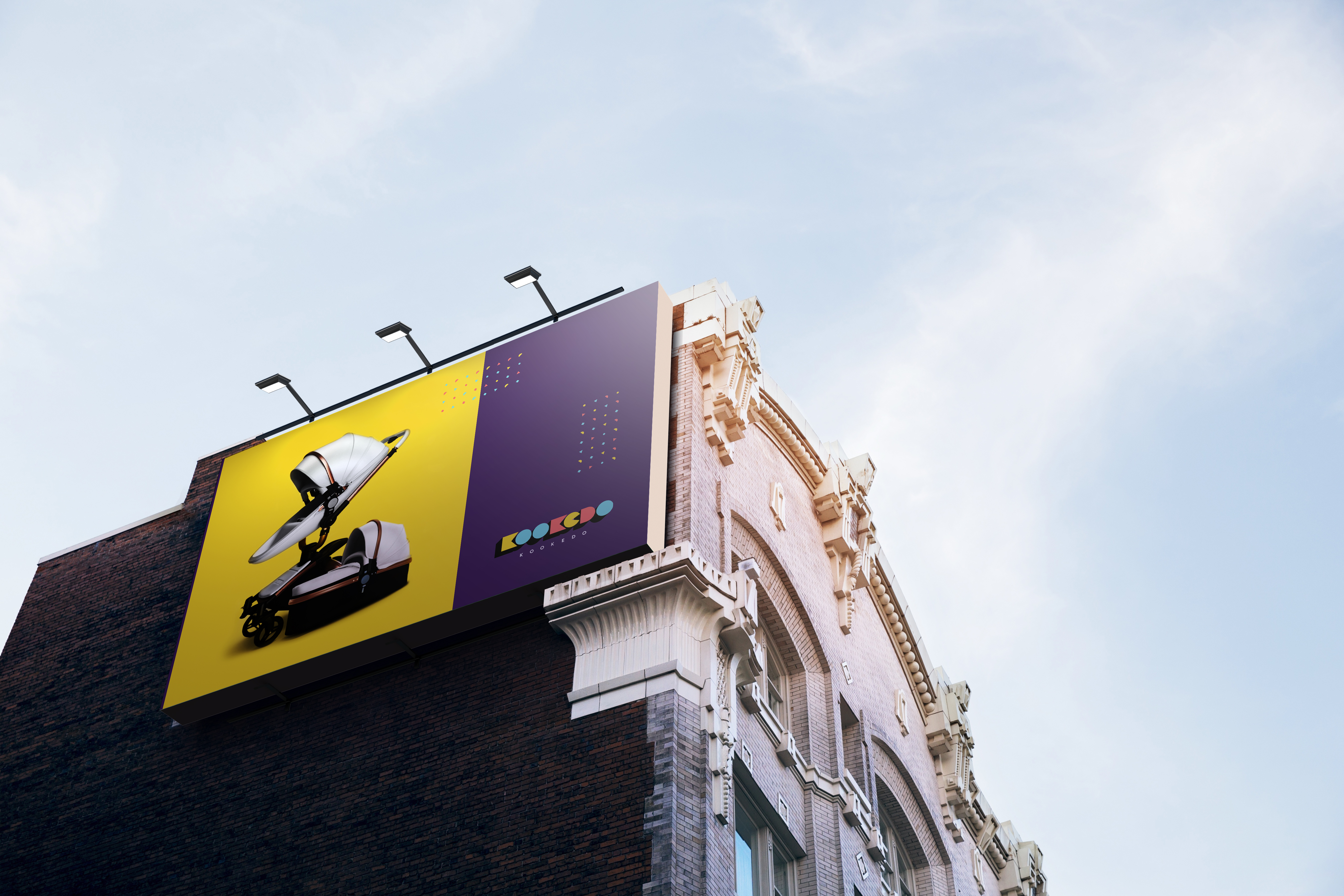 Kookedo building billboard with stroller illustration
