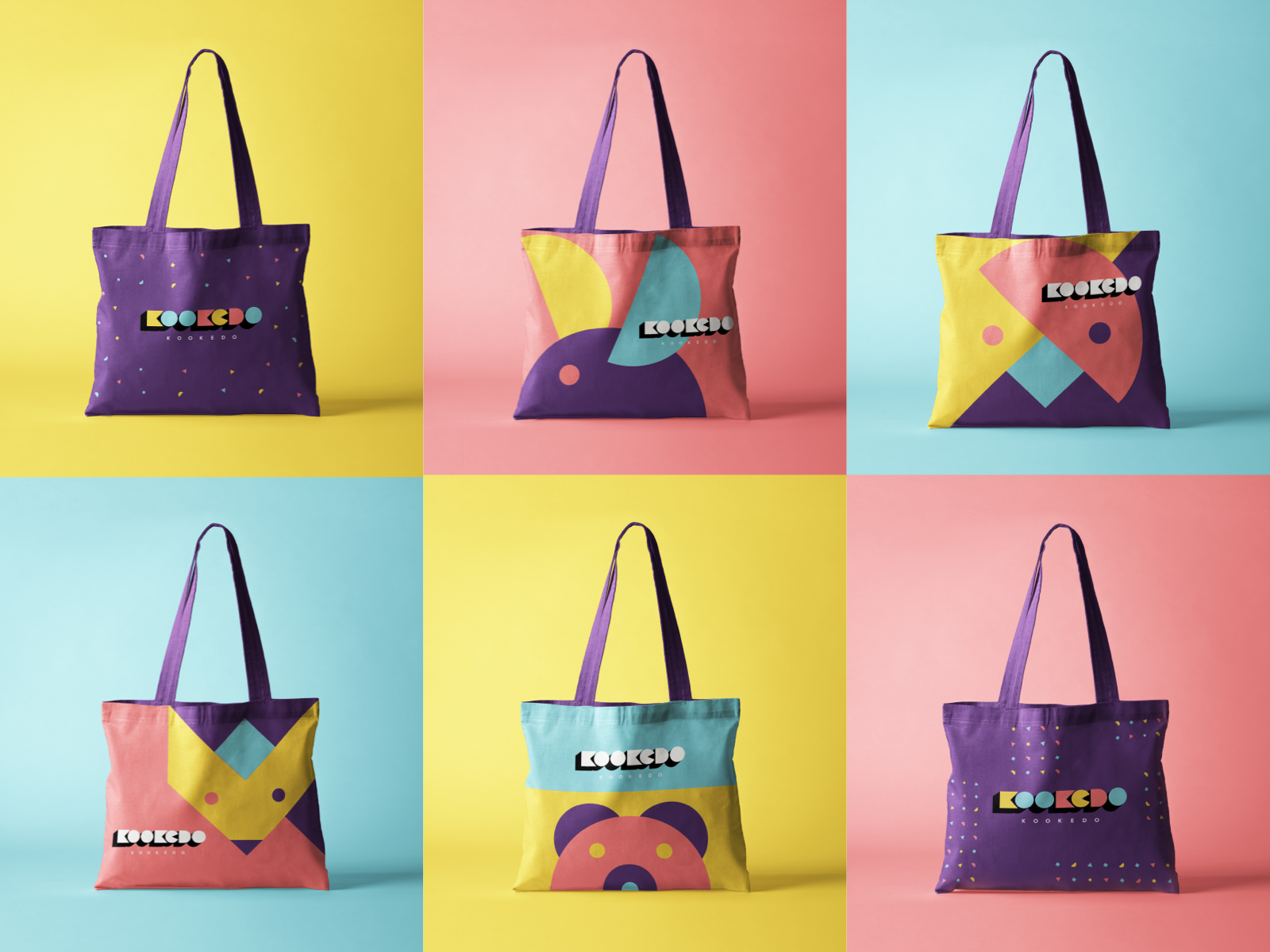 Kookedo — tote bag grid showing the modular brand pattern