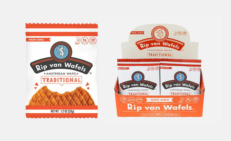 Rip van Wafels traditional packaging — pouch and display box