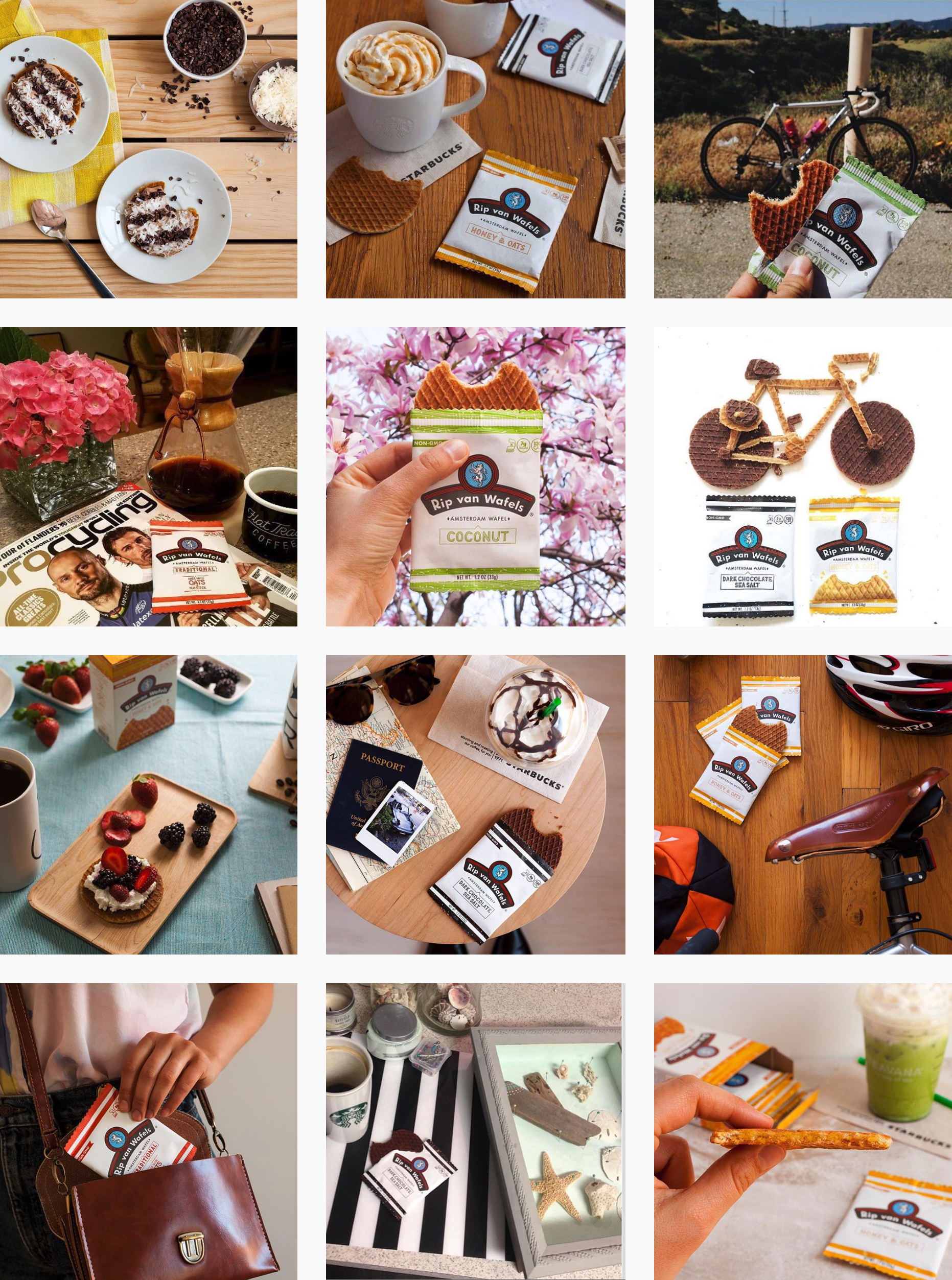 Rip van Wafels Instagram grid — 12 lifestyle posts