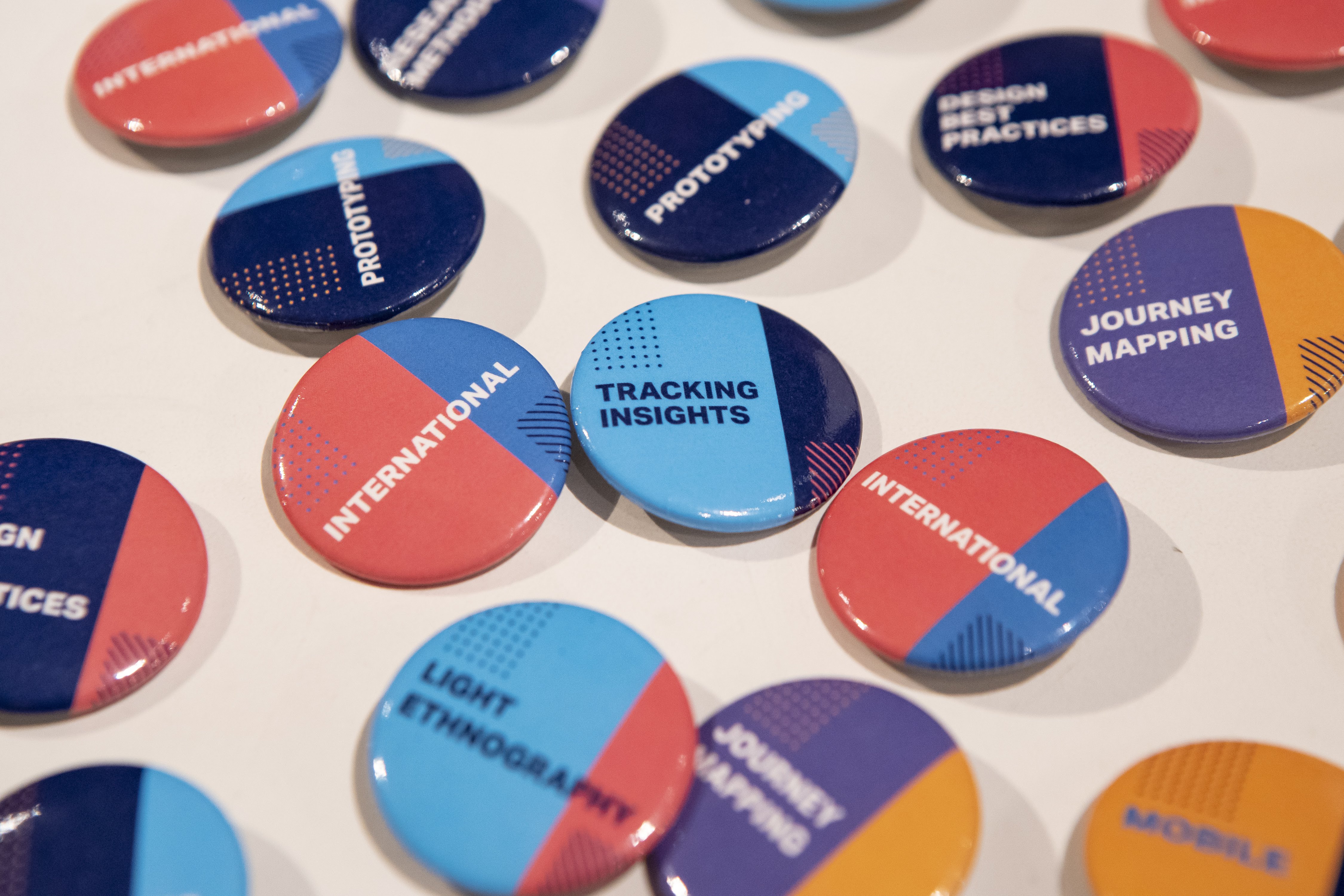 Branded buttons and swag detail